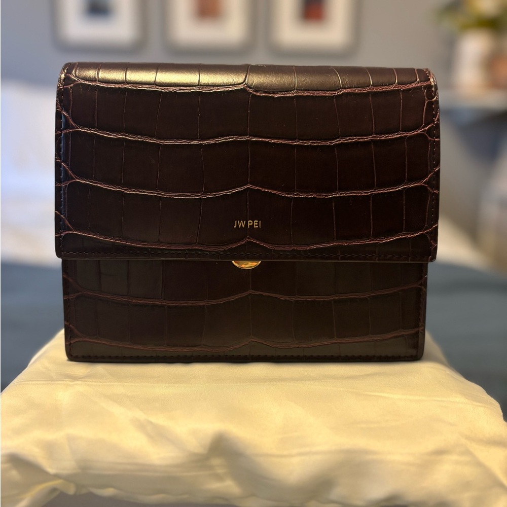 JW Pei Croc-Embossed Burgundy Handbag